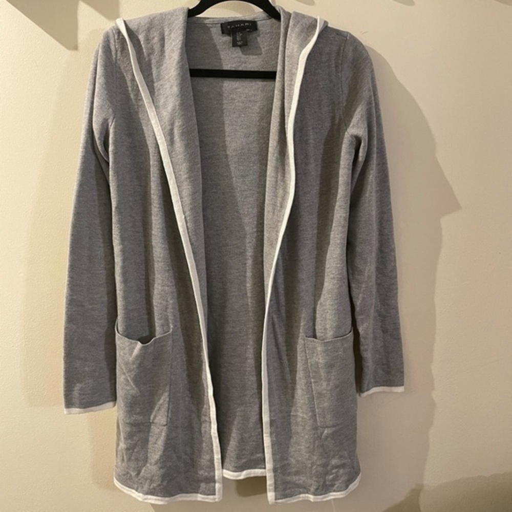 Tahari Gray Sweater Coat with Hoodie Size Small - Picture 1 of 3